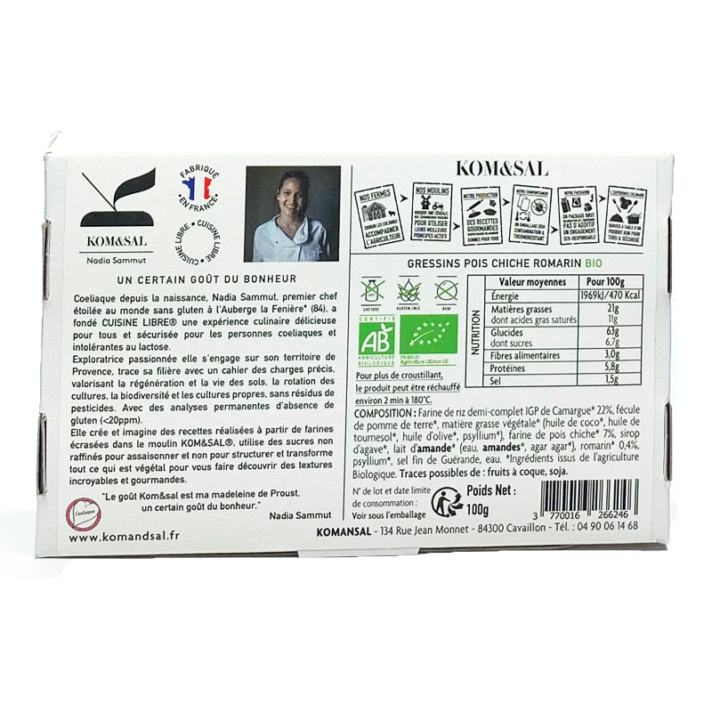 Gressins au romarin, bio, sans gluten, sans lactose et sans oeuf
