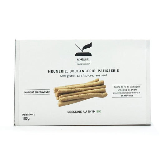 Gressins au thym, bio, sans gluten, sans lactose et sans oeuf